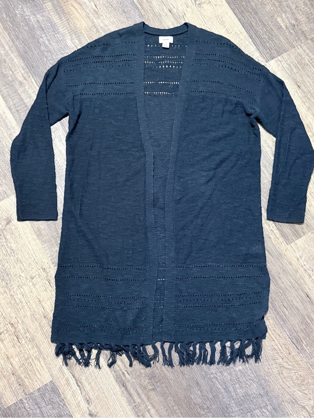 Old Navy Black Open-Front Fringe Knit Cardigan